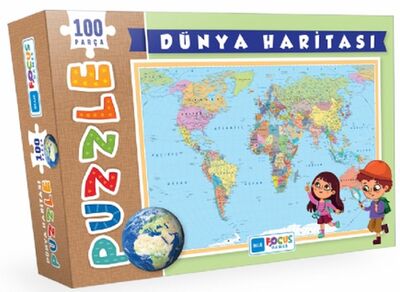 Blue Focus Dünya Haritası - Puzzle 100 Parça - 1