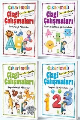 Çiz-Sil-Yapıştır Çıkartmalı Çizgi Çalışmaları Seti - Beyaz Balina Yayınları